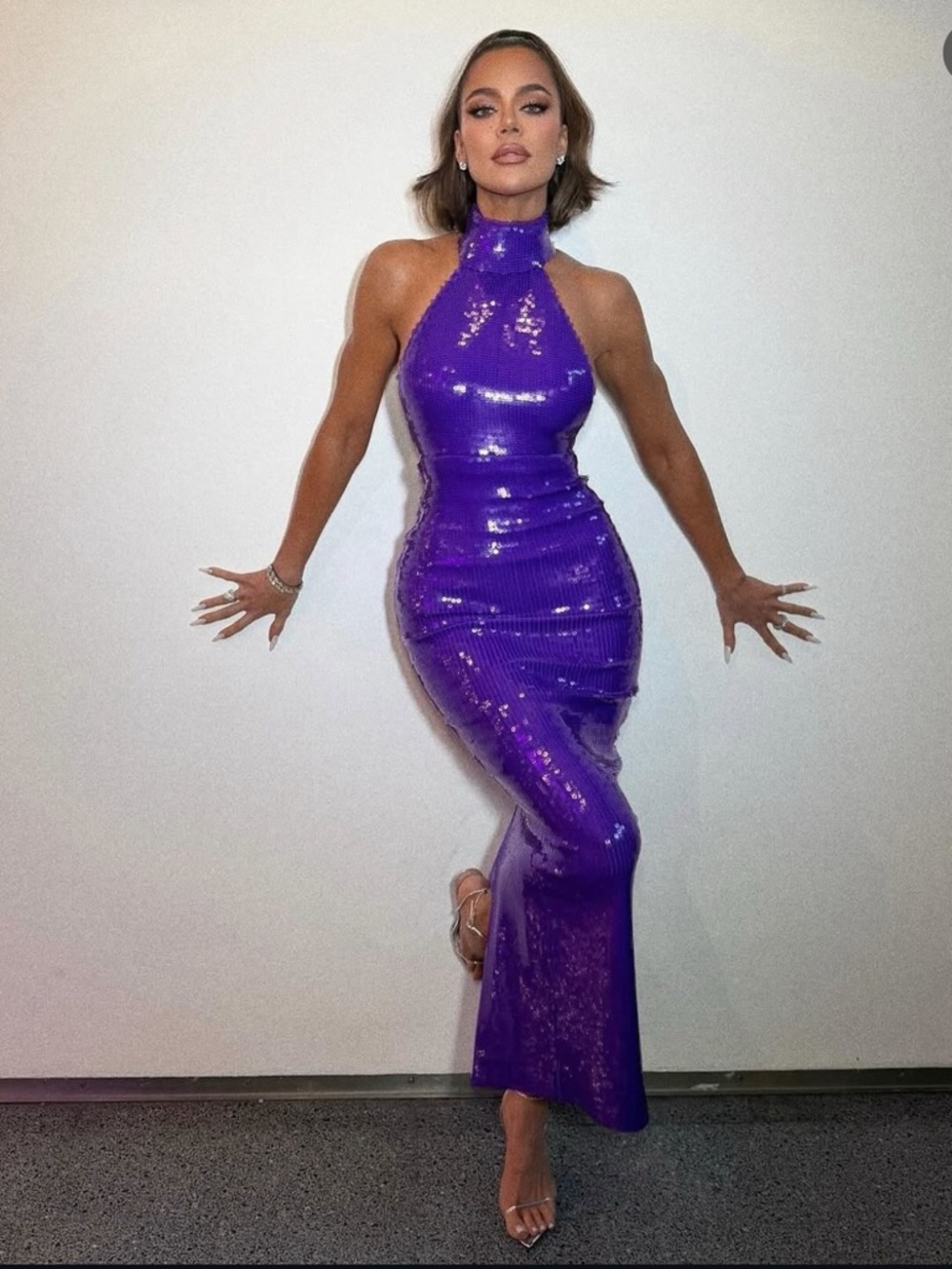 Laquan Smith Purple Sequin Halter Evening Dress